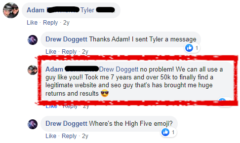 Adam Facebook testimonial 1
