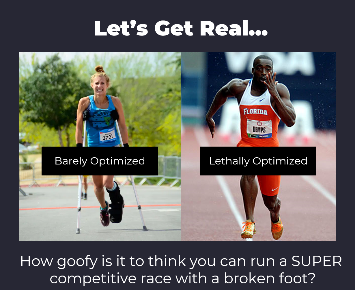 Best SEO for small business - how goofy is it to think you can run a SUPER competitive race with a broken foot